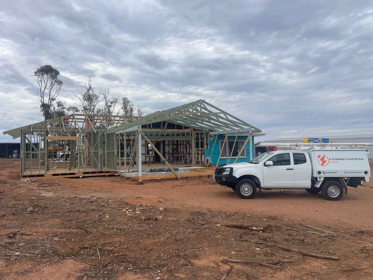 K Stewart Electrical truck at a new home build construction site in regional WA